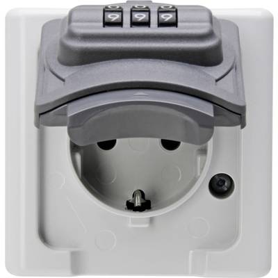 A grey socket with a three-digit combination at the top, secured by a removable cover to prevent unauthorised access.