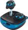 Wireless, blue earbuds in a black charging case; the left earbud hovering above with dynamic lightning effects.