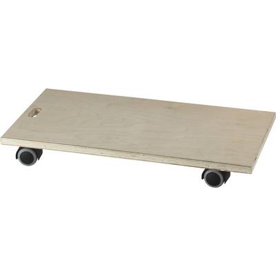 Wooden furniture dolly with four black castors, suitable for easy transportation of large items.