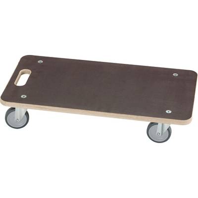 Wooden transport trolley with four wheels and a carry handle for easy lifting.
