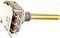 A metallic rotary knob potentiometer with multiple connection pins, used for controlling electrical signals or volume.