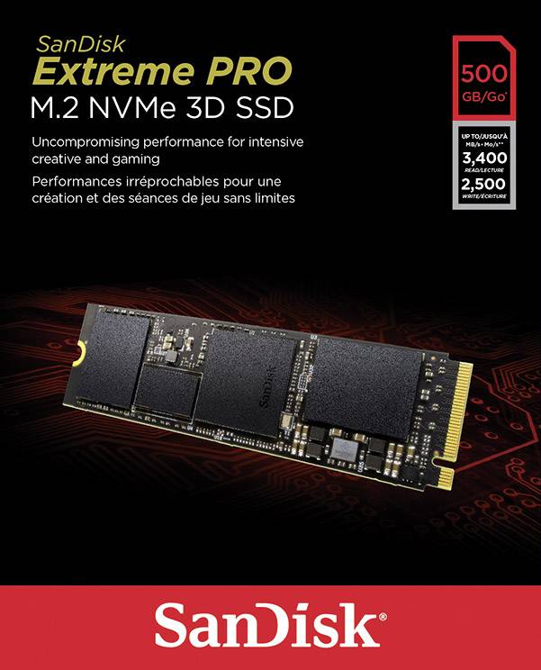 SanDisk Extreme PRO® 3D 500 GB NVMe/PCIe M.2 internal SSD M.2 NVMe PCIe 3.0 x4 Retail SDSSDXPM2-500G-G25-5