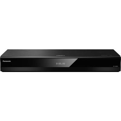 Black Panasonic Blu-ray player with a digital display in the centre, showing '0:00:00'. Front panel with a minimalist design.