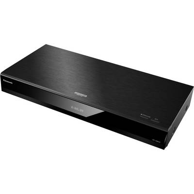 A black Blu-ray player with a glossy surface and digital display on the front.