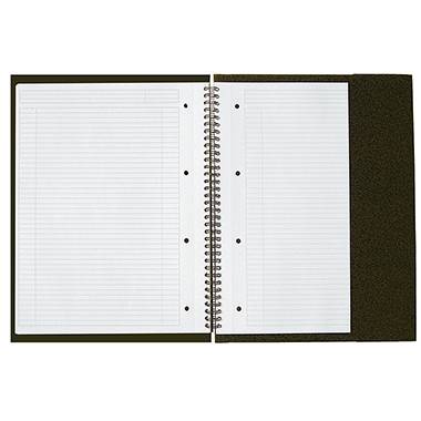 Open notebook with spiral binding and lined paper, ready for writing or note-taking.