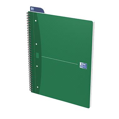 Green spiral notebook with multiple pages; suitable for notes or sketches in office or school use.