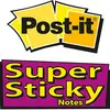 'Post-it Super Sticky Notes' logo in yellow and purple shades.