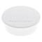 White, round magnet with 'magnetoplan' embossed on the top surface, used for attaching papers to magnetic surfaces.