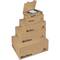 Five stackable cardboard boxes in sizes XS to XL, each with a fold-out lid and the word 'Mailbox' printed on every box.