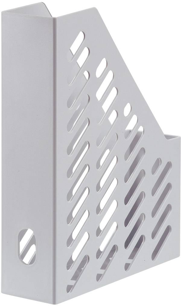 Grey lever arch file with a diagonal perforated pattern for storing documents or magazines.
