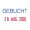 'BOOKED 28 AUG. 2026' in blue and red lettering on a white background.
