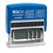 Blue date stamp with rotatable number and text rolls, inscription: 'COLOP mini info-dater S120/WD', 12 different texts selectable.