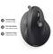 'Vertical design, two side buttons, ergonomic shape.' Black vertical computer mouse with description points.