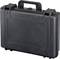A black hard-shell suitcase with a robust handle, suitable for the secure transportation of delicate equipment.