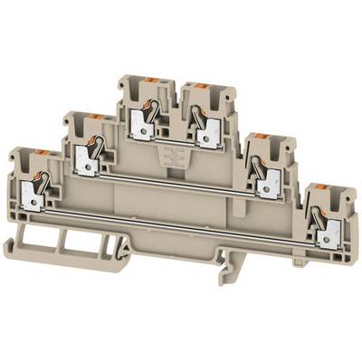 Electrical terminal block in beige with multiple connection points and metal contacts, used for cable connection in control panels.