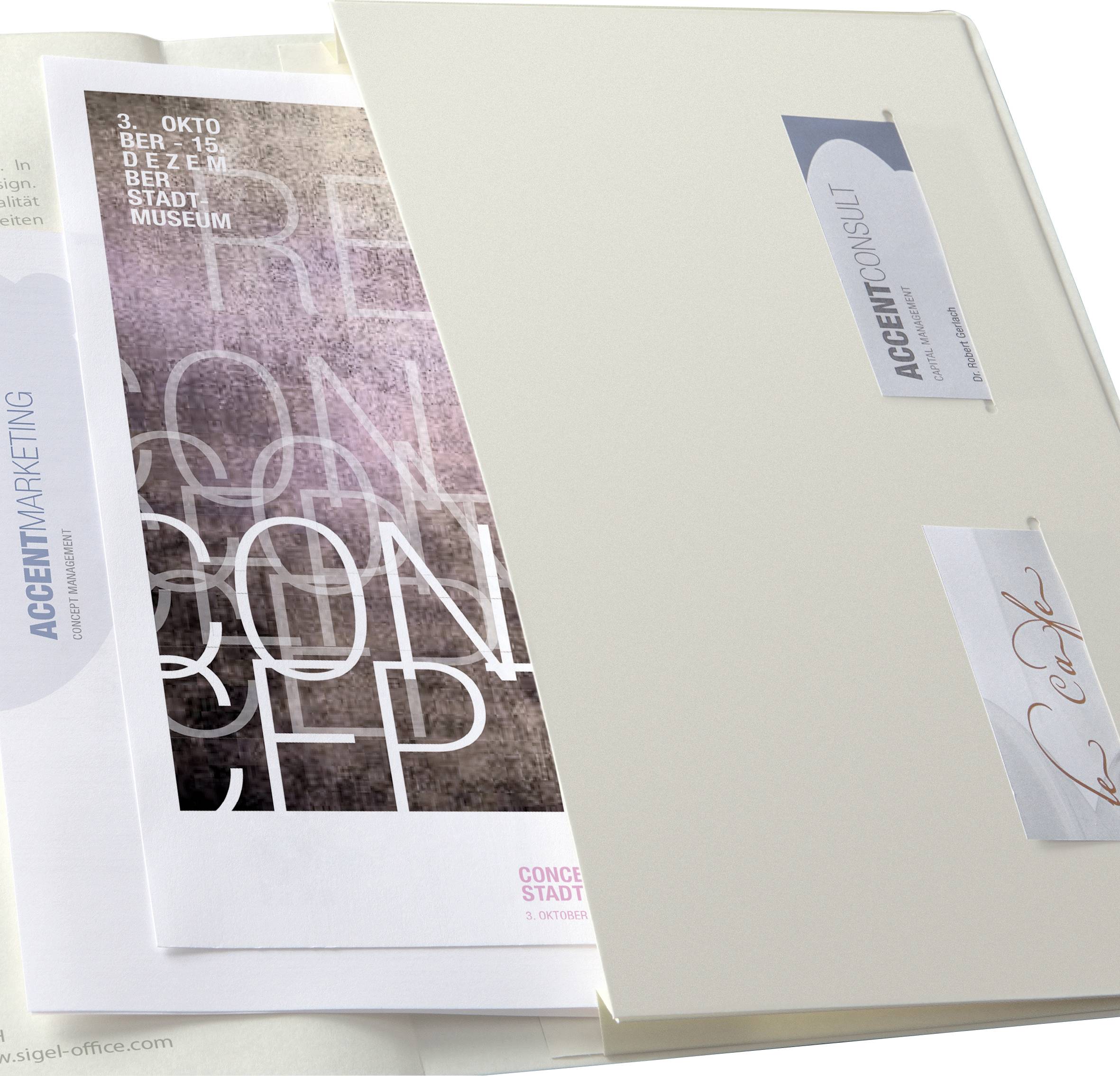 An open folder with documents: 'ACCENT MARKETING', 'ACCONSULT', concepts and information about a city museum.