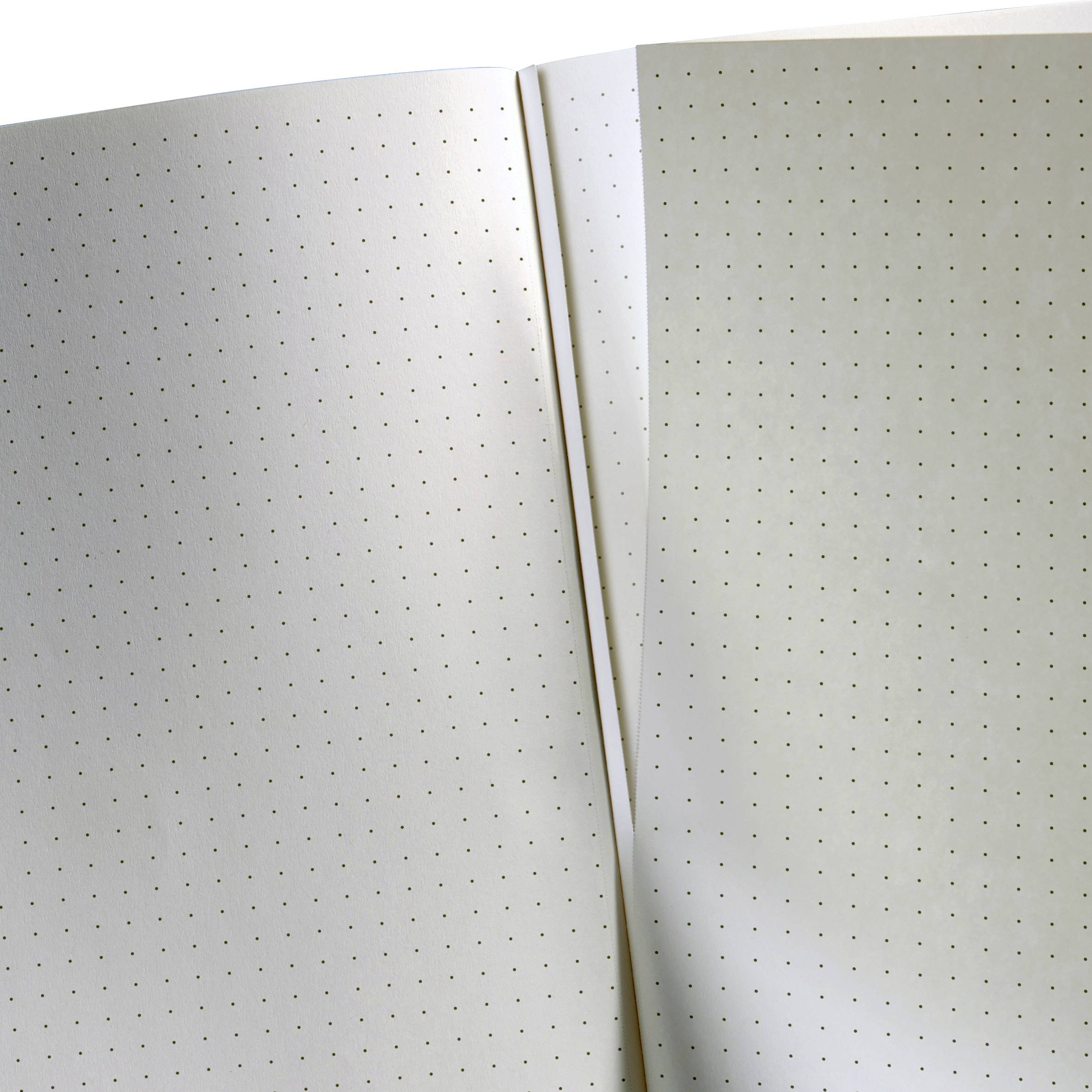 Open notebook with dotted pages, suitable for writing or drawing.