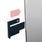 A black hook piece with a magnet is attached to the side of a metallic object. A red arrow indicates the direction.