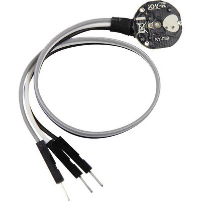 A KY-039 pulse sensor module with three connected cables. The module is used for detecting heart rate.