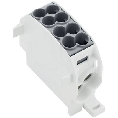 A white electrical multi-pin connector. Suitable for straightforward wiring. Circular openings are clearly visible.