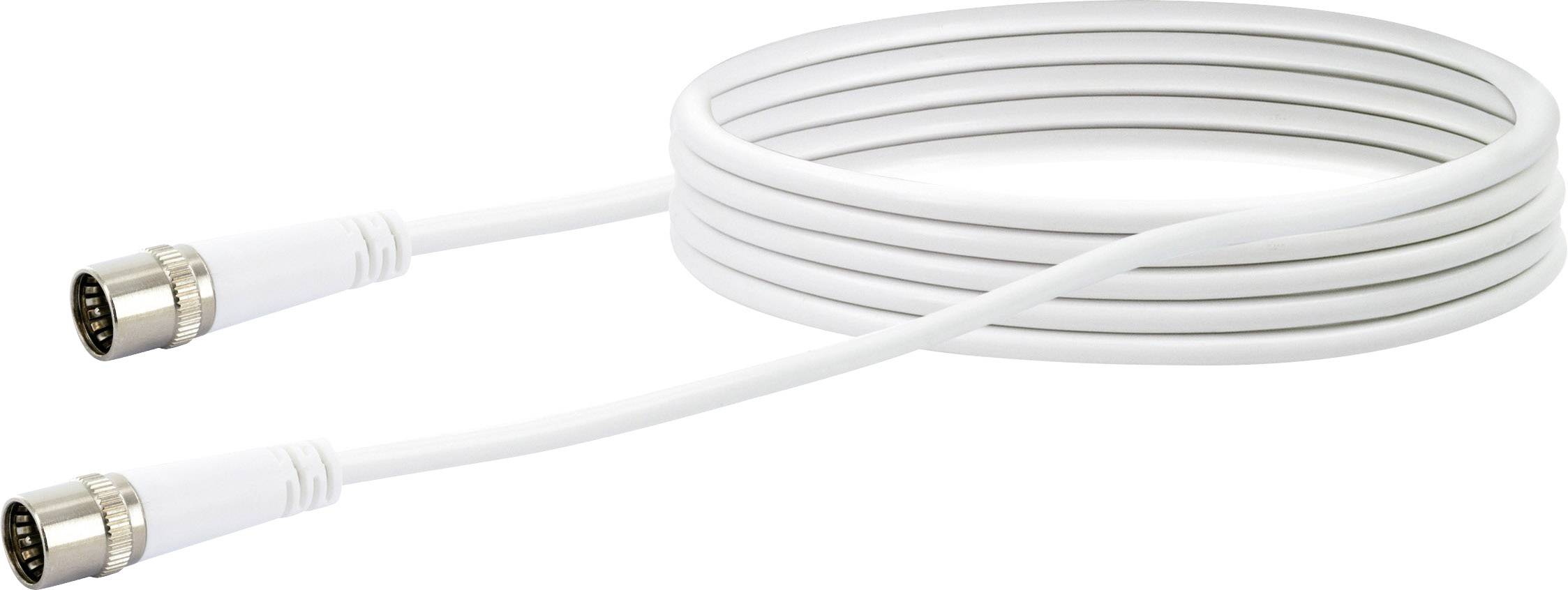 White coaxial cable with two plugs; suitable for audio or video applications.