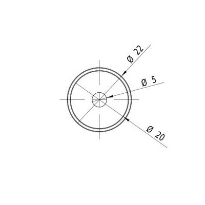 Technical drawing of a circle with three marked diameters: 22, 20 and 5. Shows dimensional details for technical specifications.