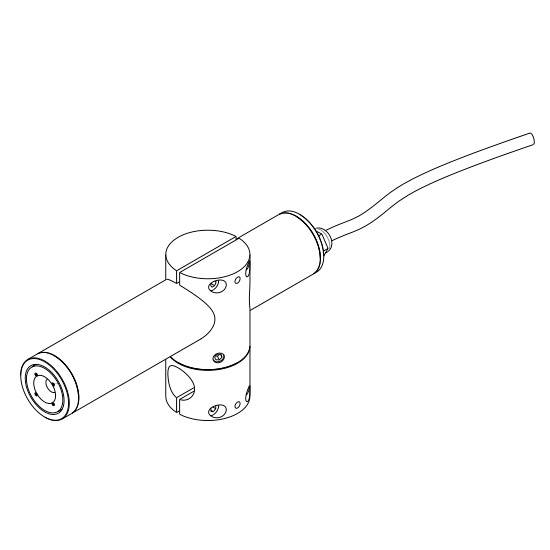 Technical drawing of a cylindrical motor with cable, showing details such as screw holes and housing components.