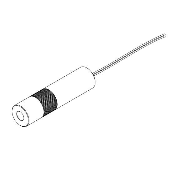 Drawing of a cylindrical metal object with a ribbed central section and cable connection, possibly a sensor or microphone.