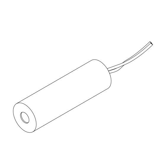 A cylindrical magnetic sensor with two protruding wires. Designed for detecting magnetic fields.