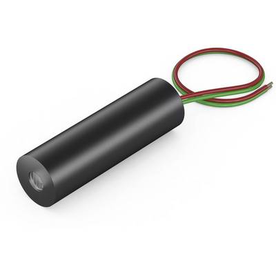 Black cylindrical sensor with two protruding wires in red and green, used for measurement or detection in electronic applications.