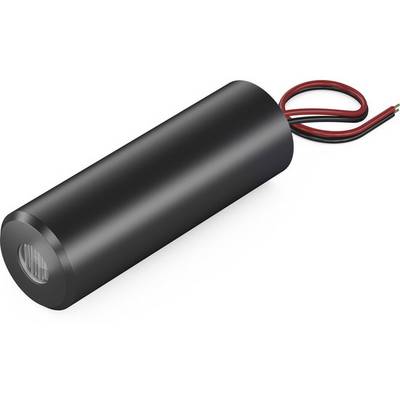Black cylindrical battery with two protruding cables, red and black, for electrical connections or devices.