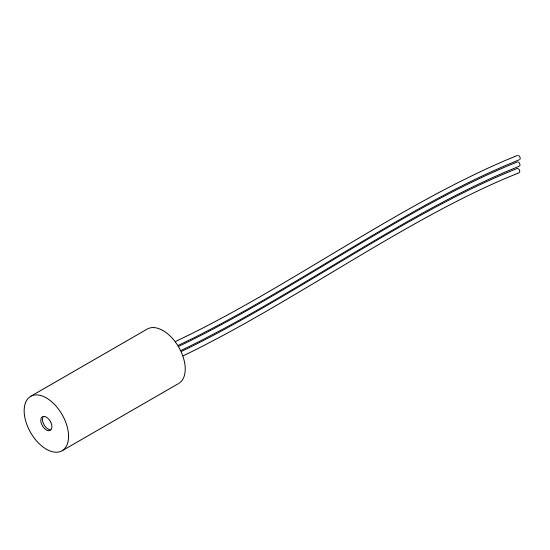 Drawing of a cylindrical sensor with two protruding wires. The sensor is simply illustrated and shows no markings.