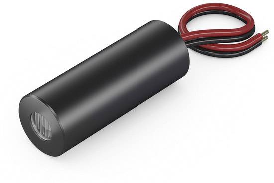 Cylindrical electrical resistor with two protruding, insulated wires in red and black.