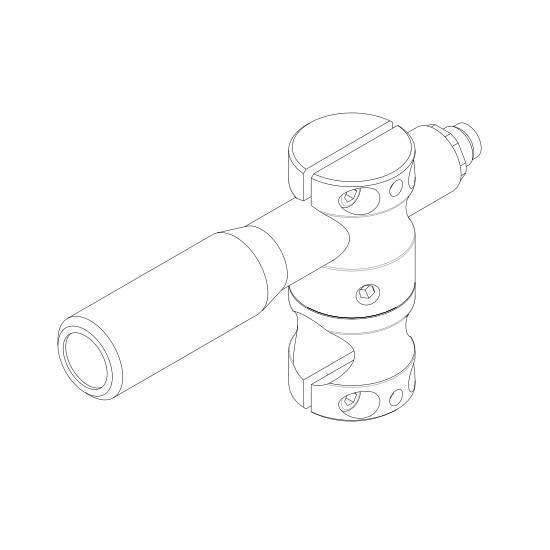 Technical drawing of a hand tool with a handle and two connecting pieces. Suitable for machine part assembly.