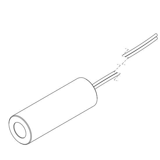 Cylindrical sensor with outgoing cables, suitable for industrial applications for precise object detection.