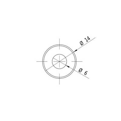 Technical drawing of a circle with an outer diameter of 14 mm and an inner diameter of 6 mm, indicated by dimension lines.
