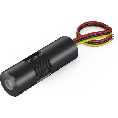 A cylindrical, black sensor with three protruding cables of different colours: red, yellow, and black.