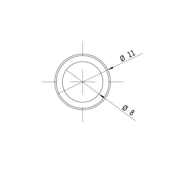 Technical drawing shows a circle with diameter specifications: outer diameter 11, inner diameter 8.