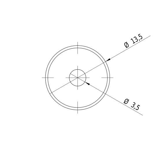 Technical drawing of a circle with two diameters: large circle Ø 13.5 and small circle Ø 3.5, centred.