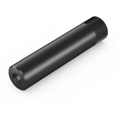 A cylindrical, black attachment with a ribbed end and a threaded opening at the opposite end, possibly a technical component.