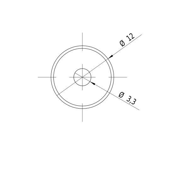 Technical drawing of a circle with two diameters: outer diameter 12 mm, inner diameter 3.3 mm.