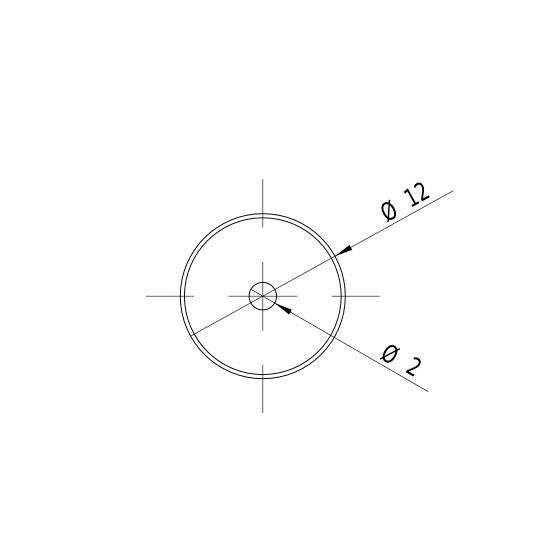 Technical drawing shows a circle with two diameters. Inner circle has a diameter of 2, outer circle has a diameter of 12.