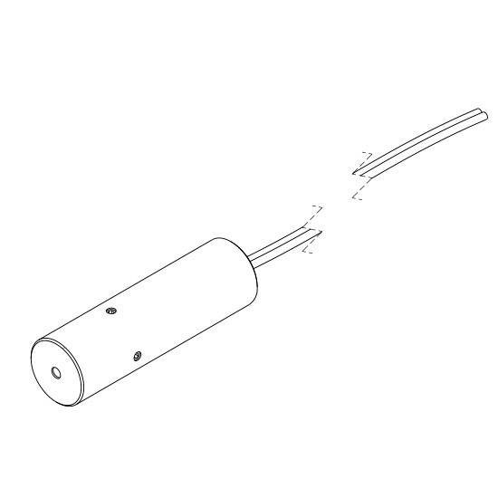 A cylindrical electric motor with two connecting wires protruding from one end. Wires are highlighted with arrows.