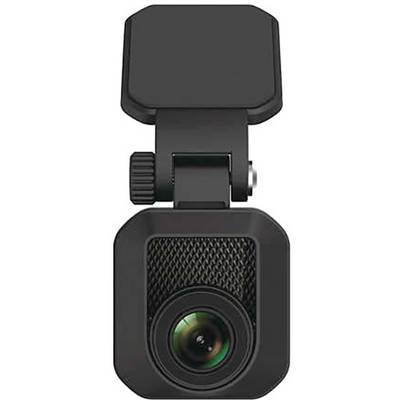 A black dashcam with a rectangular casing and lens in the centre, mounted on an adjustable bracket.