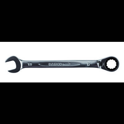A silver adjustable spanner with an open-ended and ring end, marked 'Bahco' and sized 13 mm.