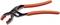 A pair of pliers with red-orange handles, used for gripping or loosening round objects such as bottle caps.