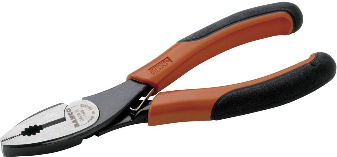 A combination pliers with orange and black handles, perfect for versatile gripping and cutting tasks in crafts or around the home.
