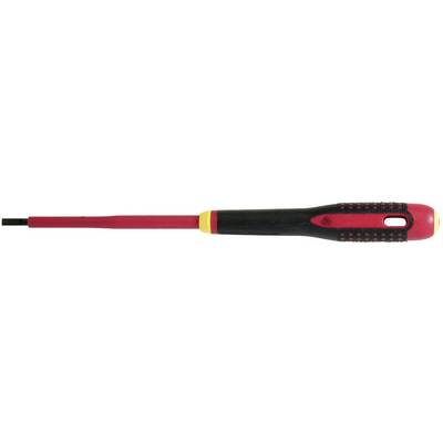 An isolated screwdriver with a red and black handle, suitable for work on electrical devices.