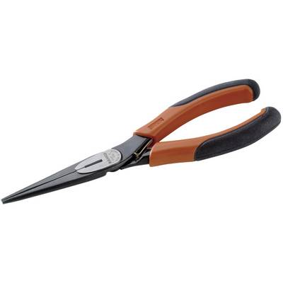 A long needle-nose pliers with orange-black handles, suitable for precise work in confined spaces.