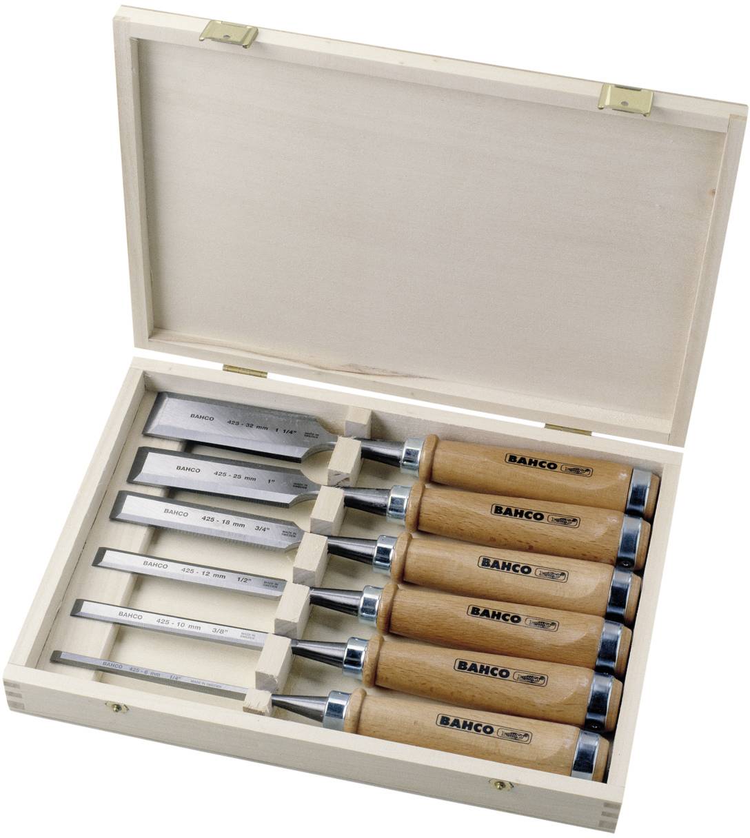 Ripping chisel set, 6-piece, wooden box, 6,10,12,18,25,32 mm Bahco 425-083
